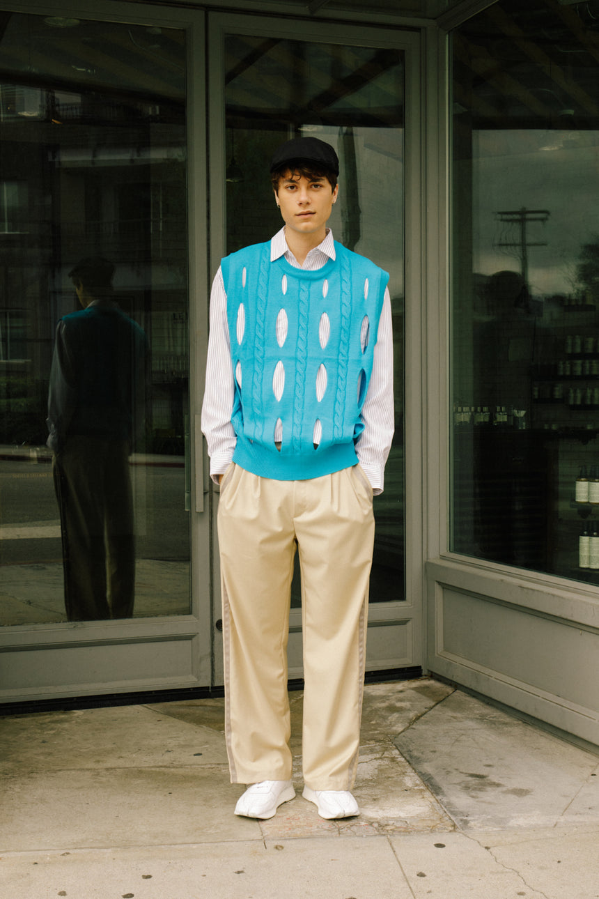 Punching Detailed Cable Knit Vest