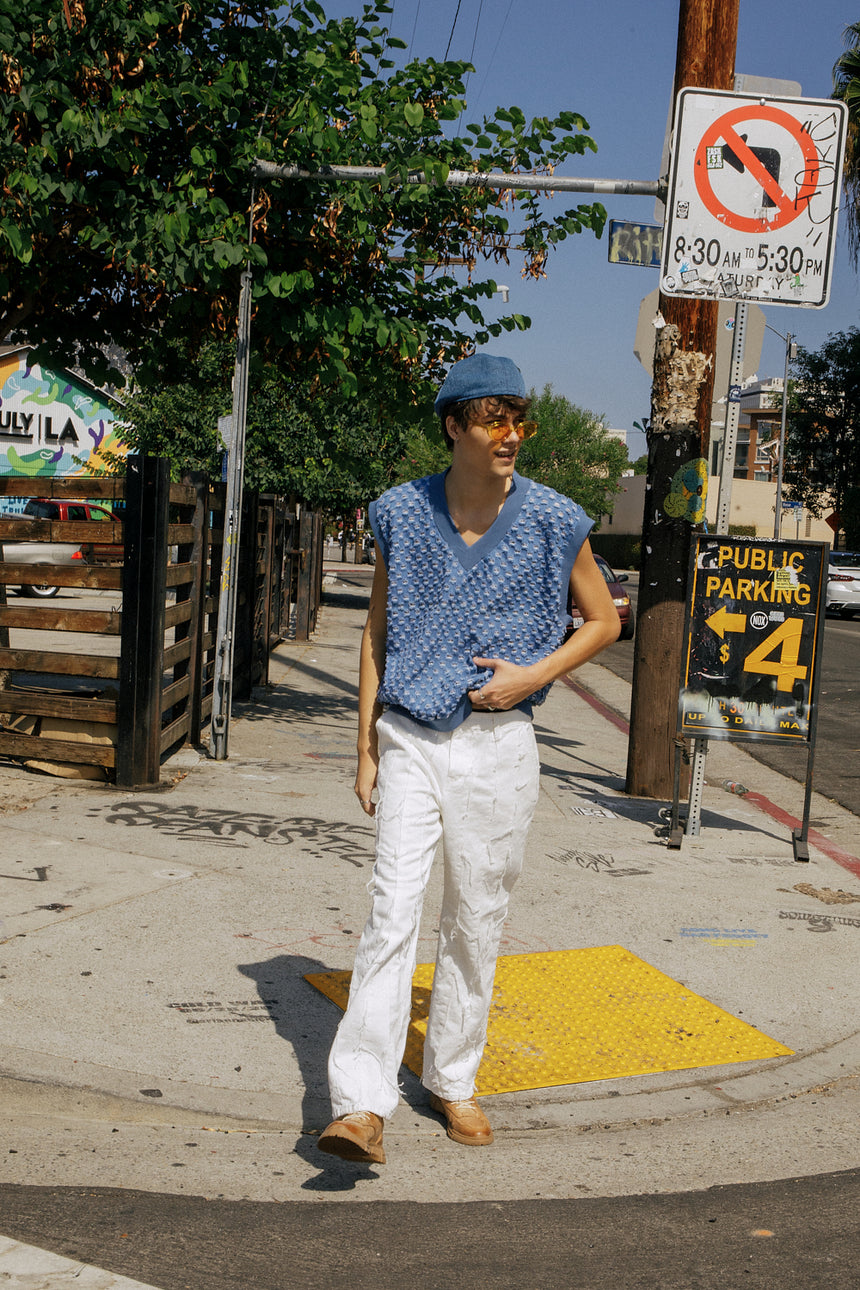 Punching Distressed Denim Vest