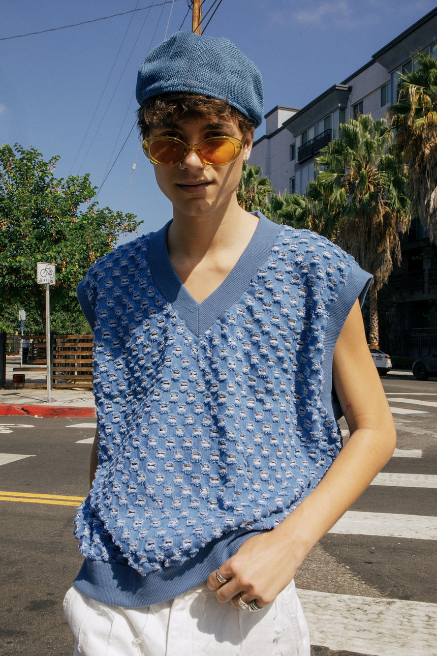 Punching Distressed Denim Vest