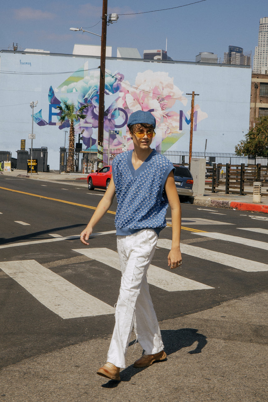 Punching Distressed Denim Vest