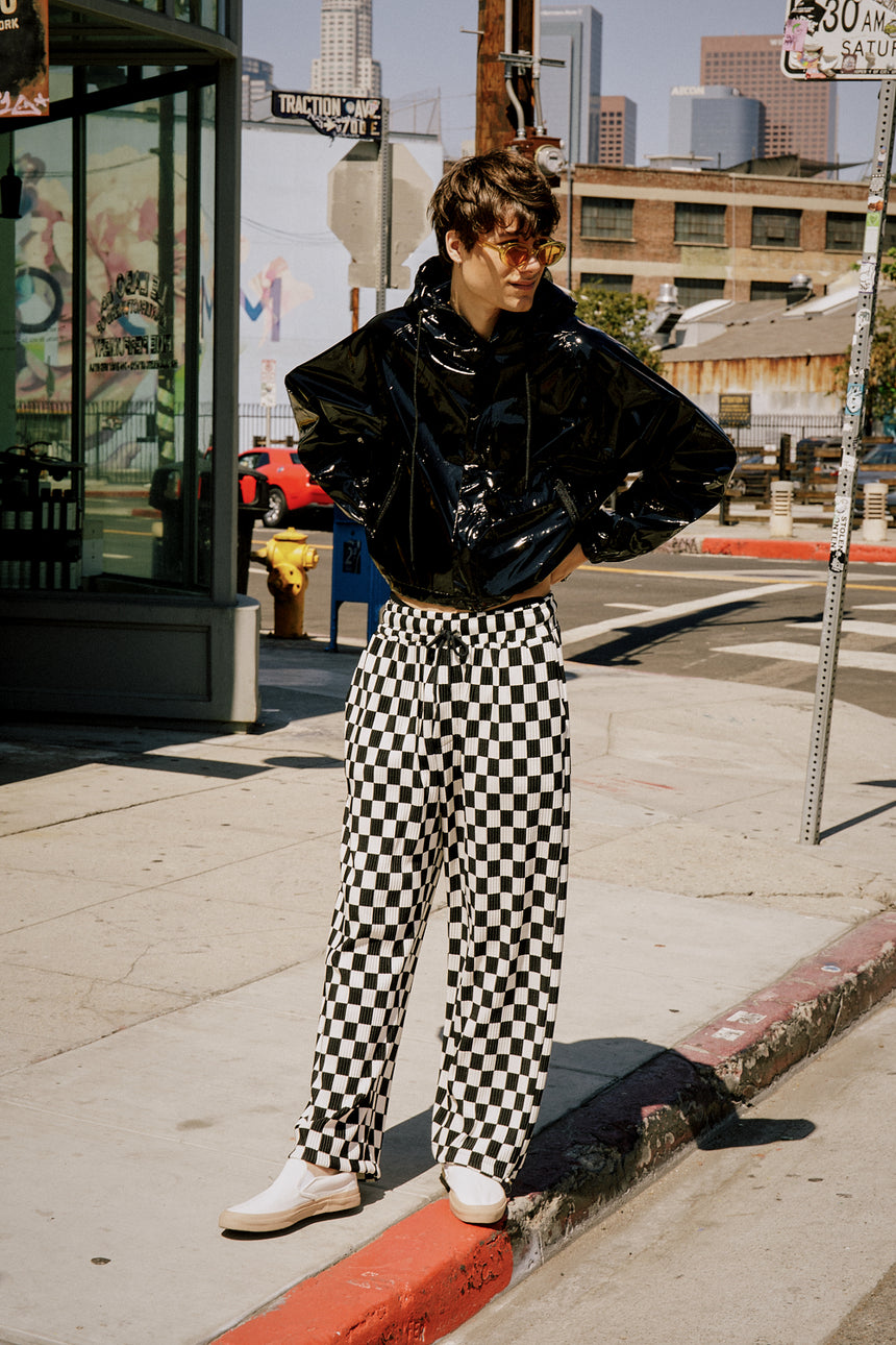 Checker Pleated Jogger Pants