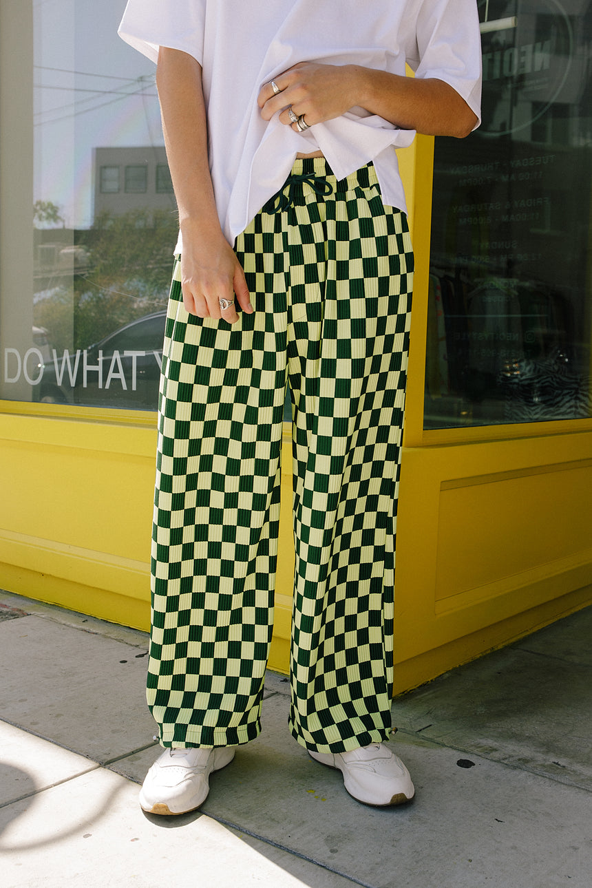 Checker Pleated Jogger Pants