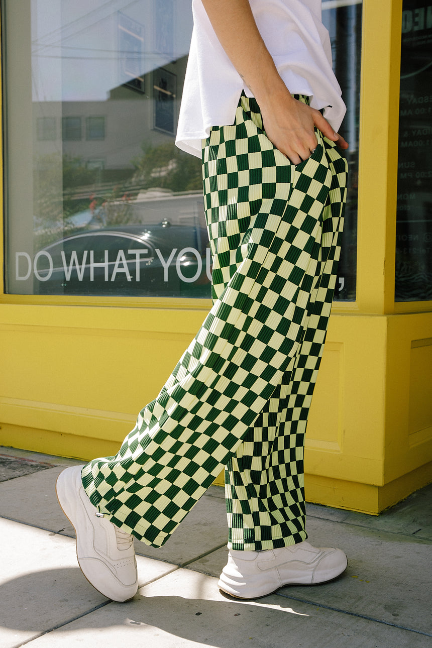 Checker Pleated Jogger Pants