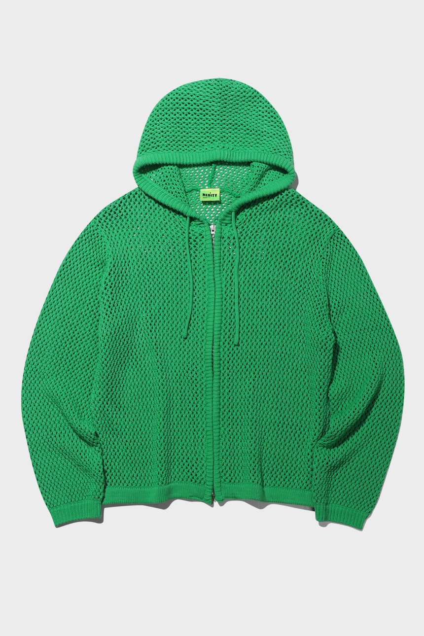 Mesh Zip-Up Hooded Pullover Cardigan