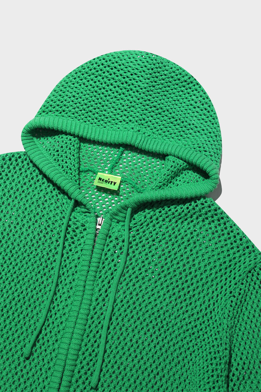 Mesh Zip-Up Hooded Pullover Cardigan