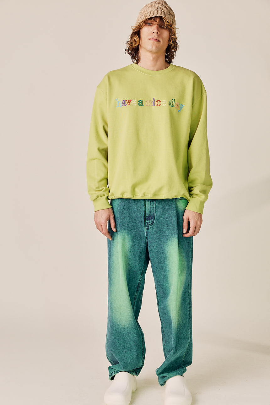 Pigment Washed Wide Pintuck Denim Pants