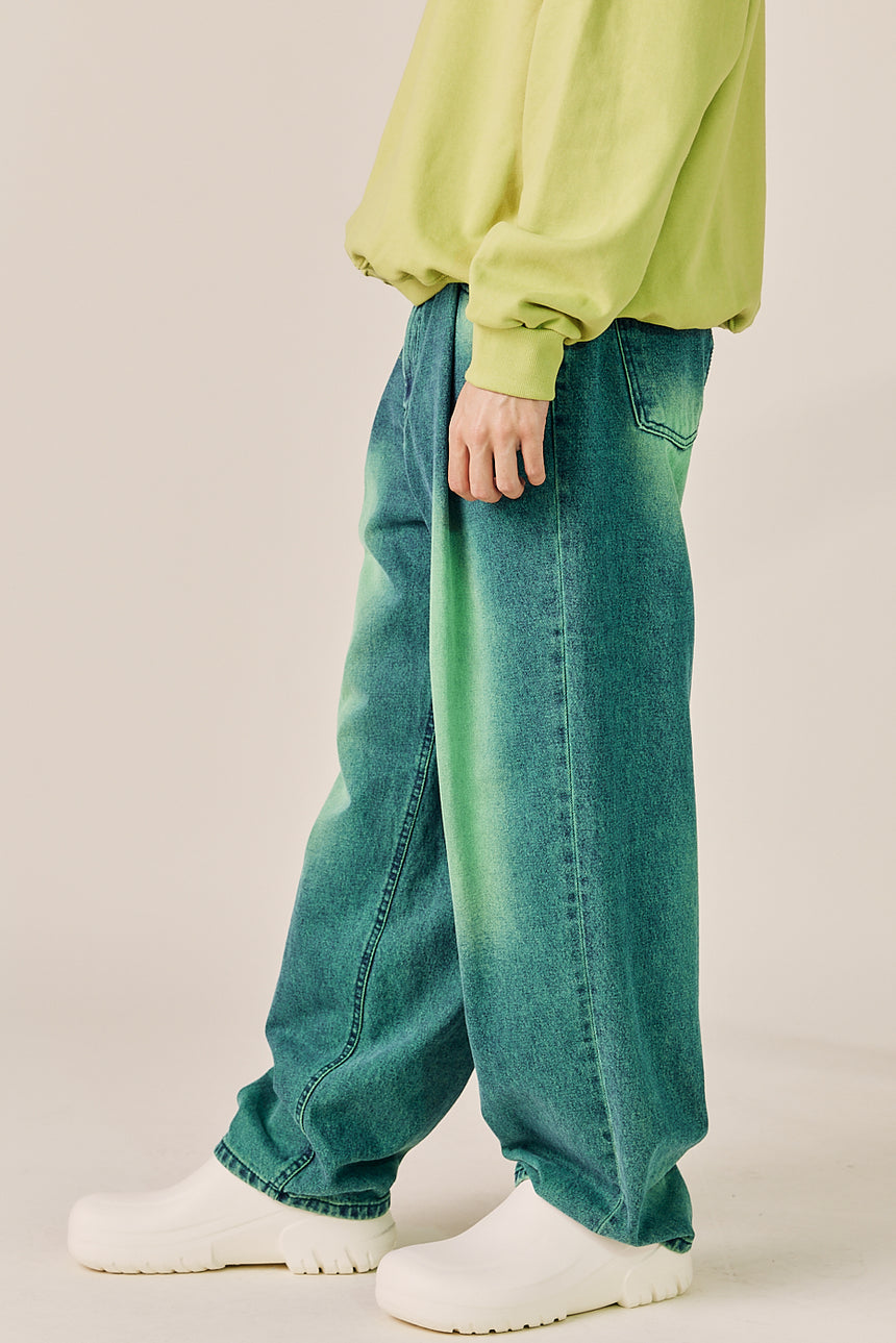 Pigment Washed Wide Pintuck Denim Pants