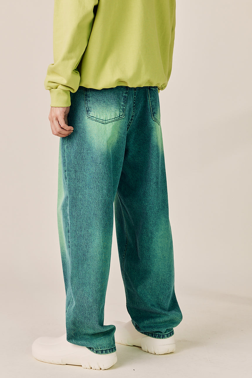 Pigment Washed Wide Pintuck Denim Pants
