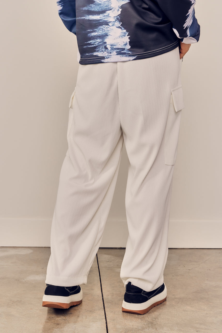 Wide Leg Plisse Cargo Pants