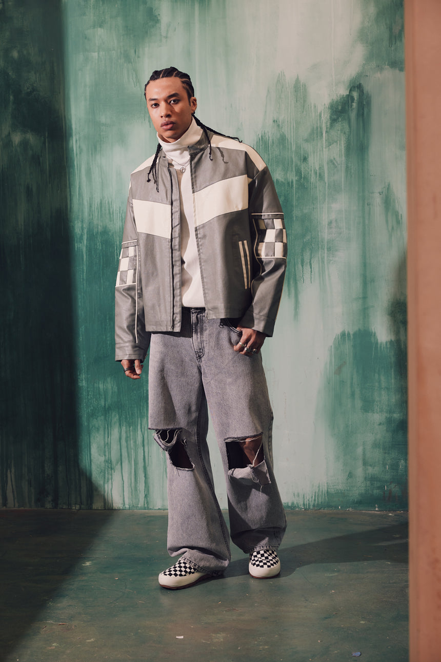 Distress Slit Washed Wide Pants