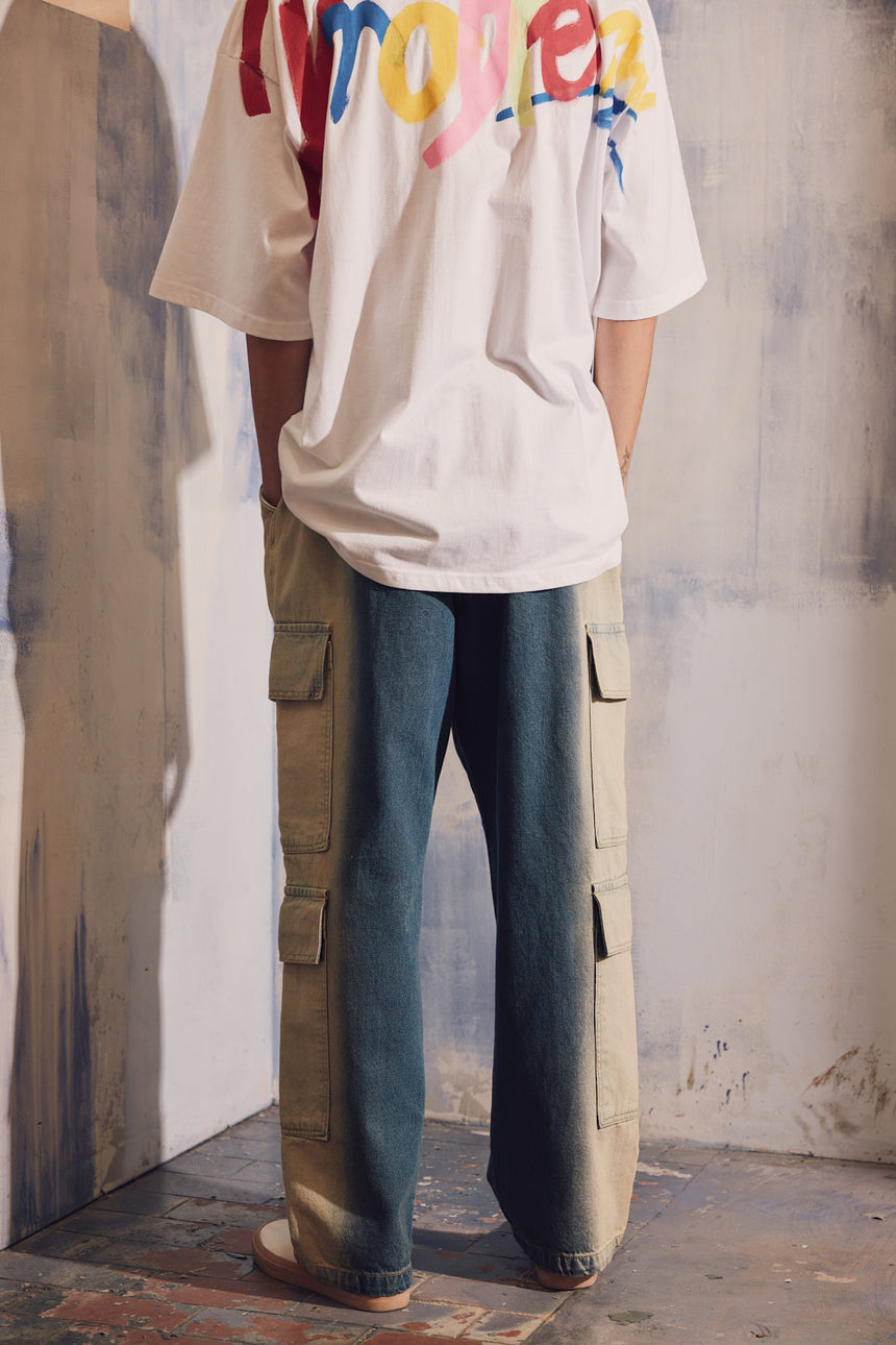 Tint Washed Wide Cargo Denim Pants