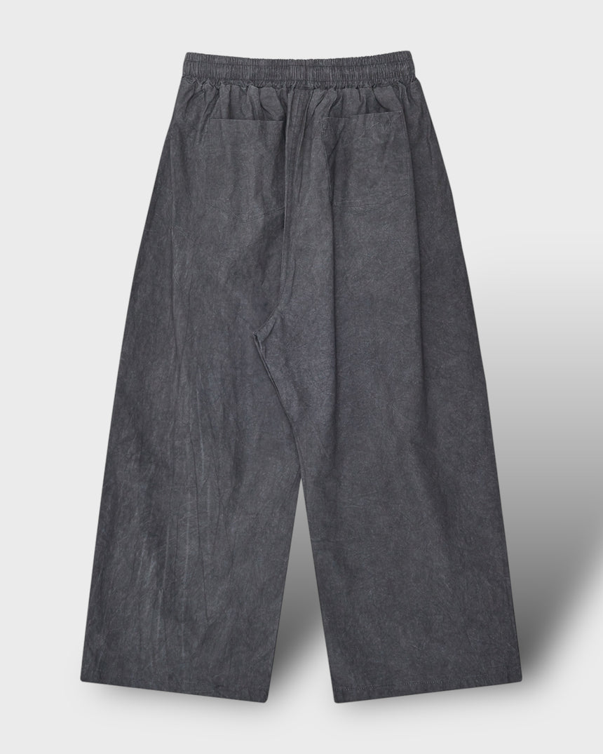 Waist Banding Washed Wide Pants