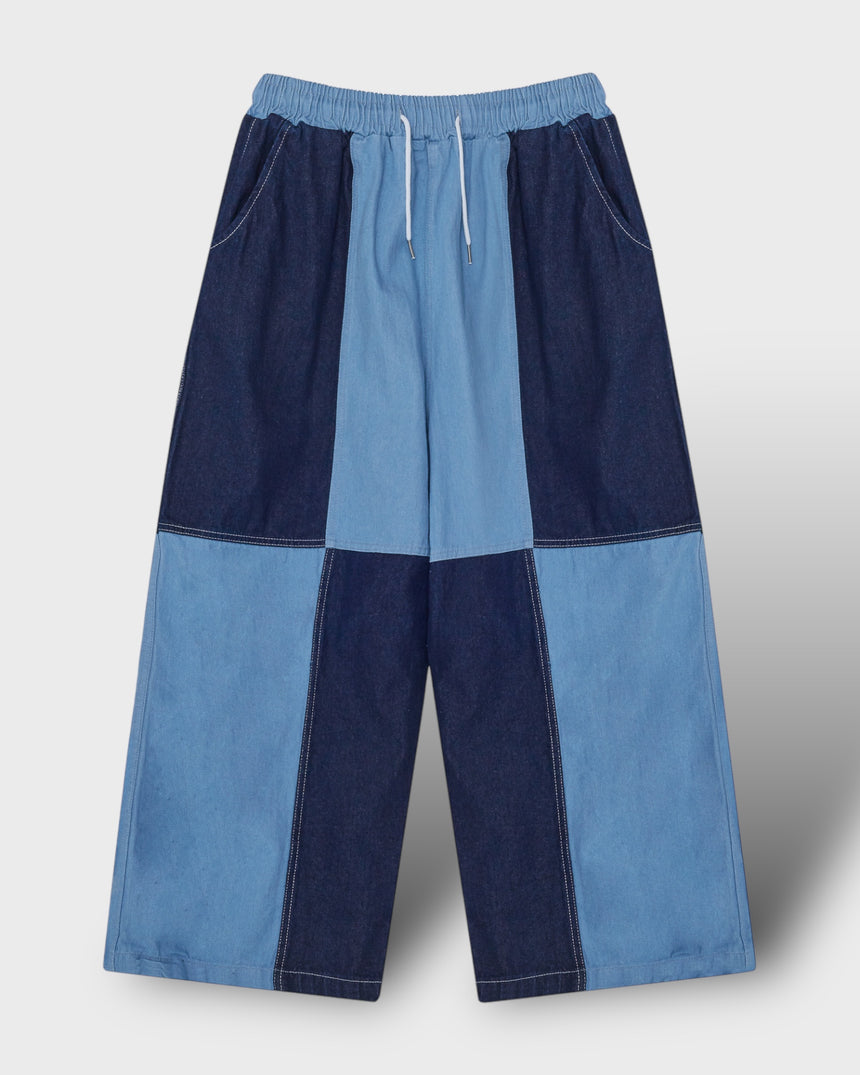 Color Block Wide Leg Denim Pants