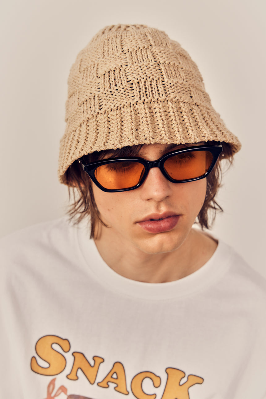 Checker Mesh Knit Bucket Hat