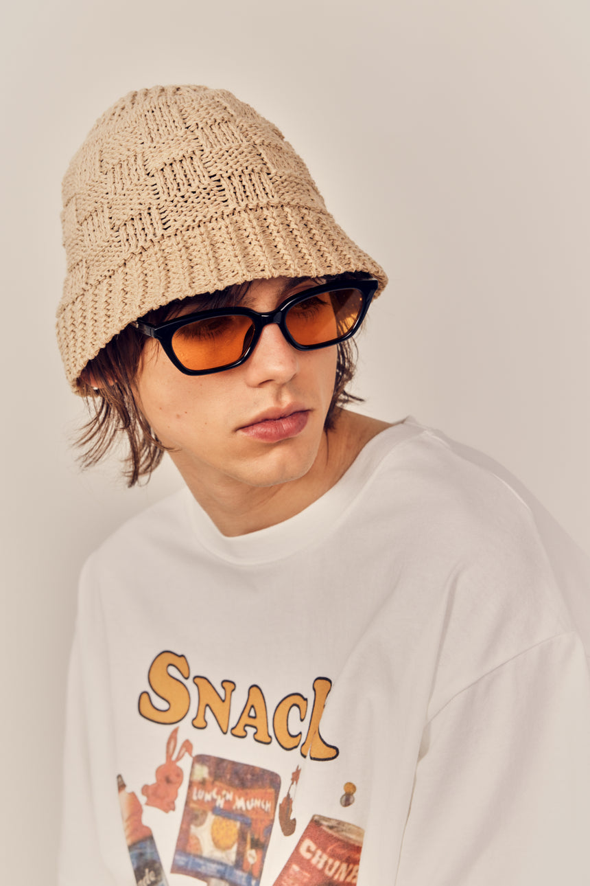 Checker Mesh Knit Bucket Hat