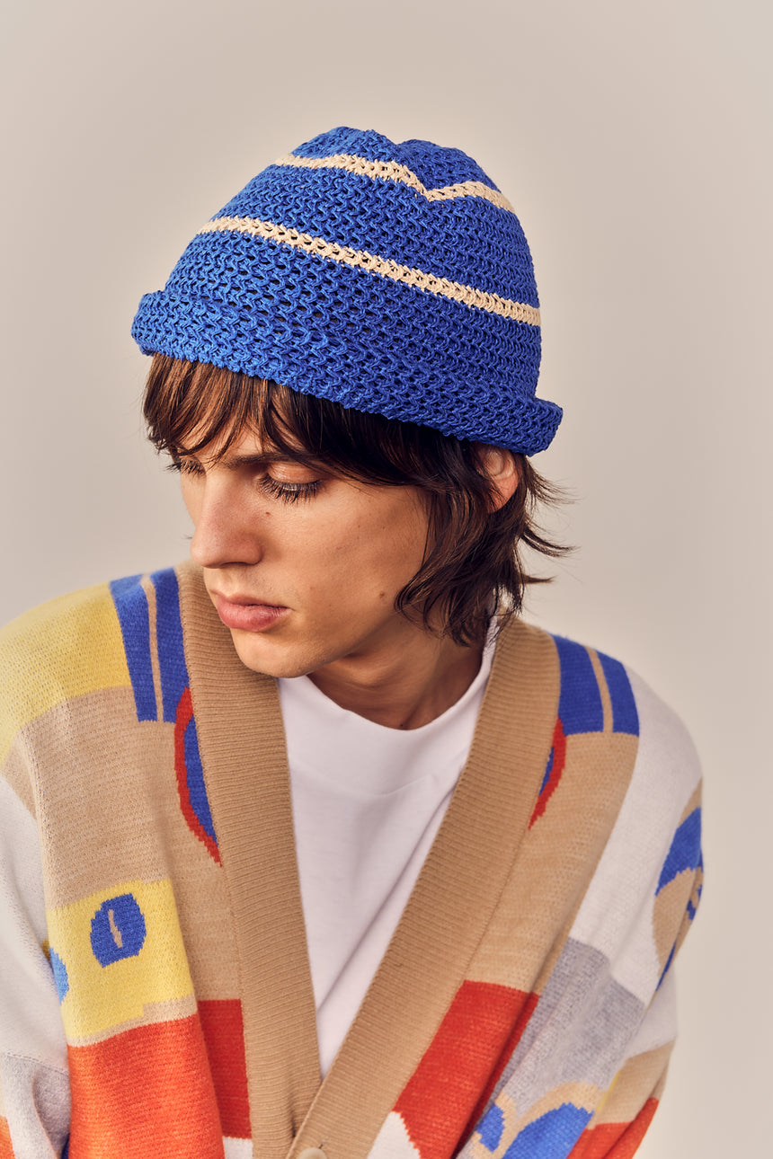 Triple Stripe Summer Knit Bucket Hat