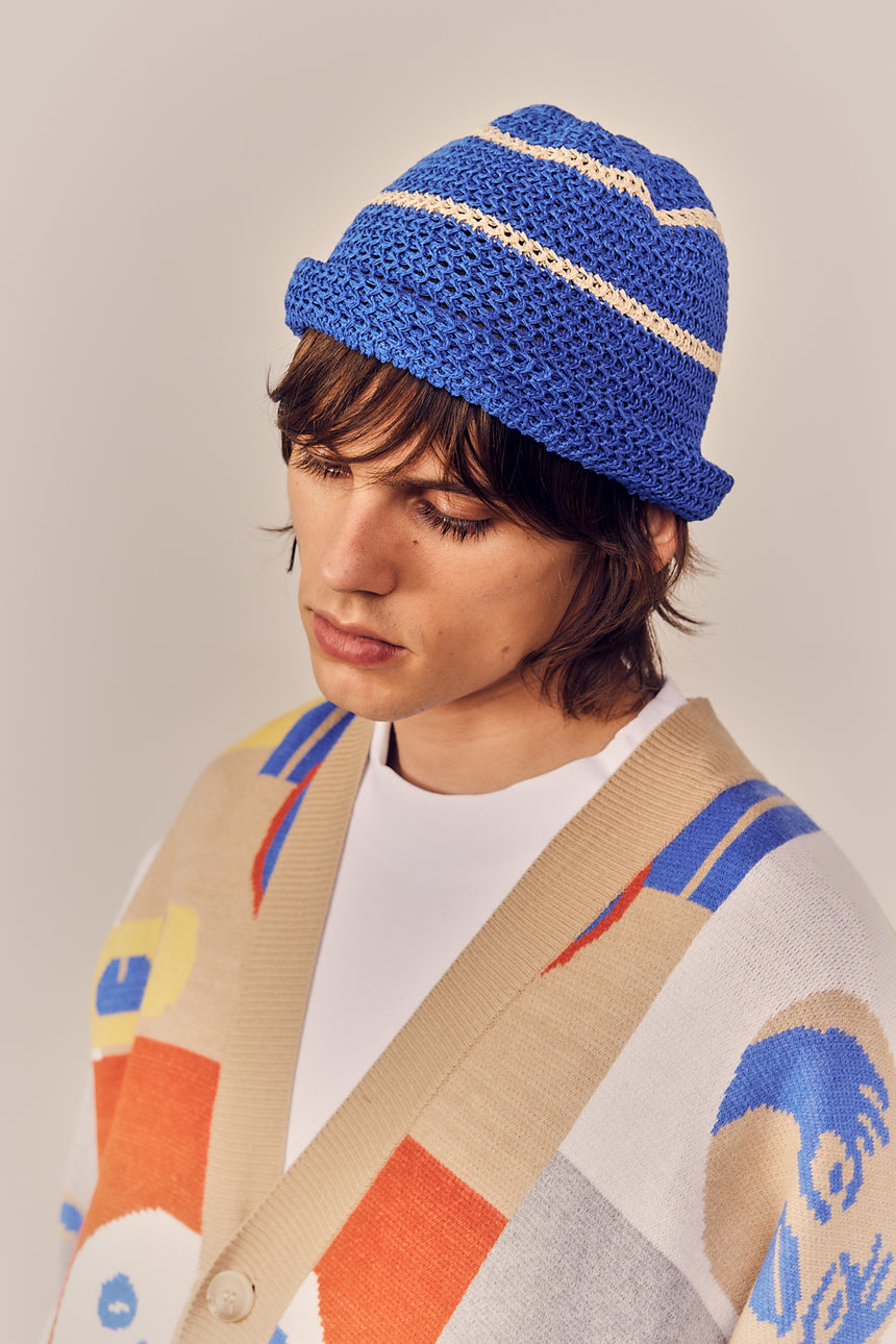 Triple Stripe Summer Knit Bucket Hat