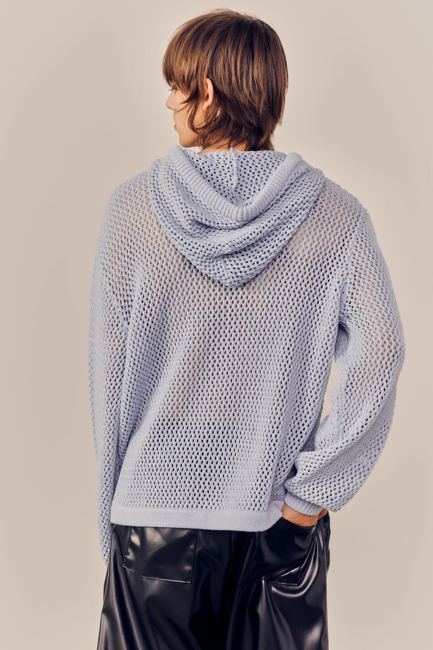 Mesh Zip-Up Hooded Pullover Cardigan