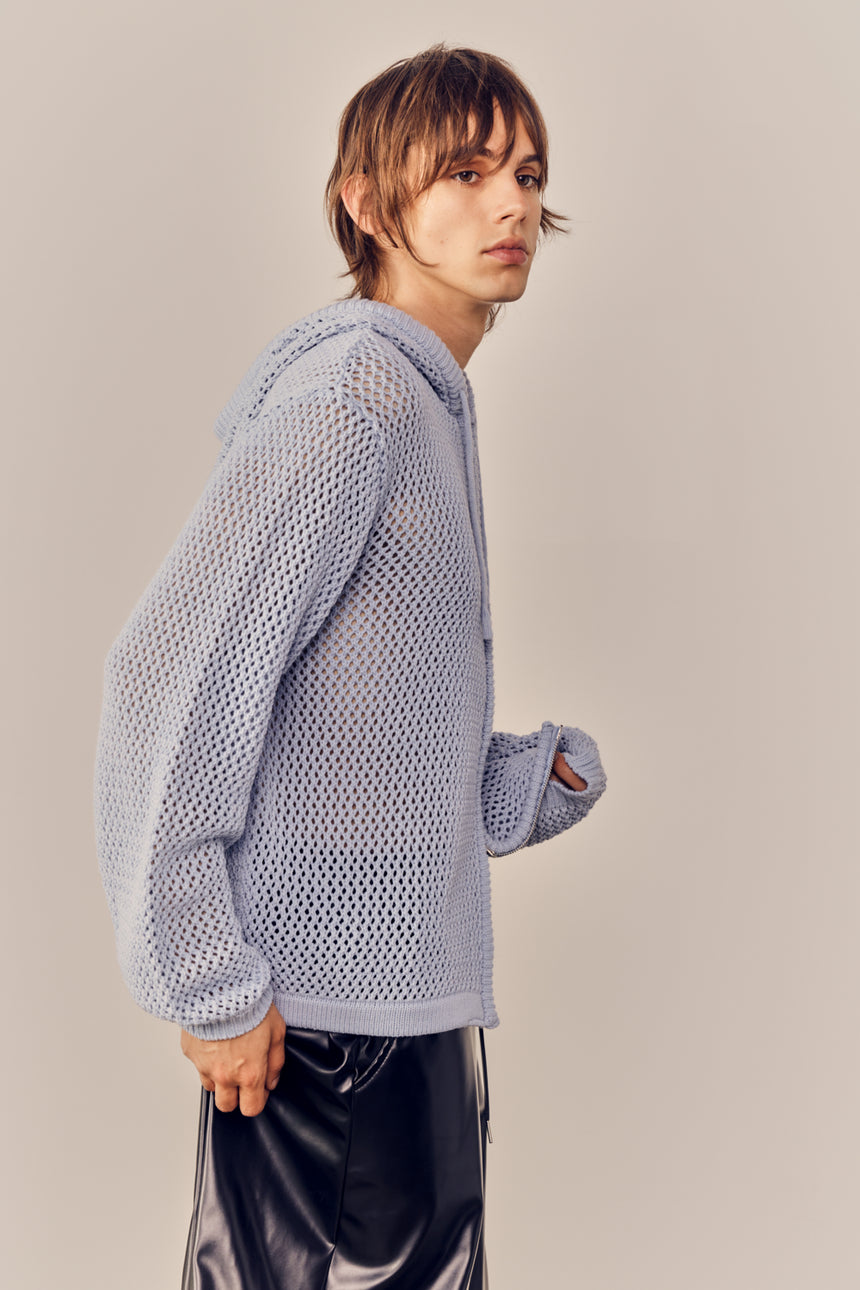 Mesh Zip-Up Hooded Pullover Cardigan