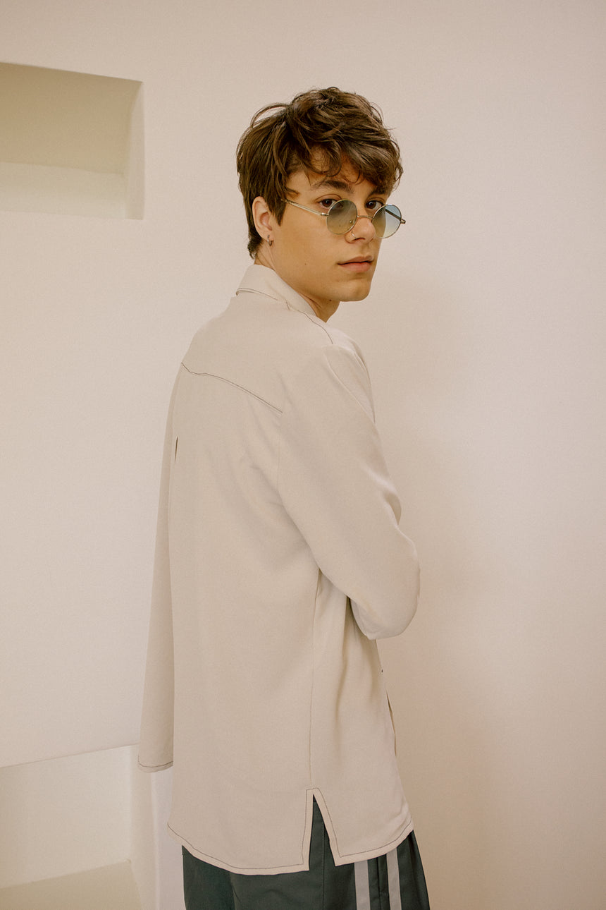 Pintuck Stitched Silky Collared Shirts