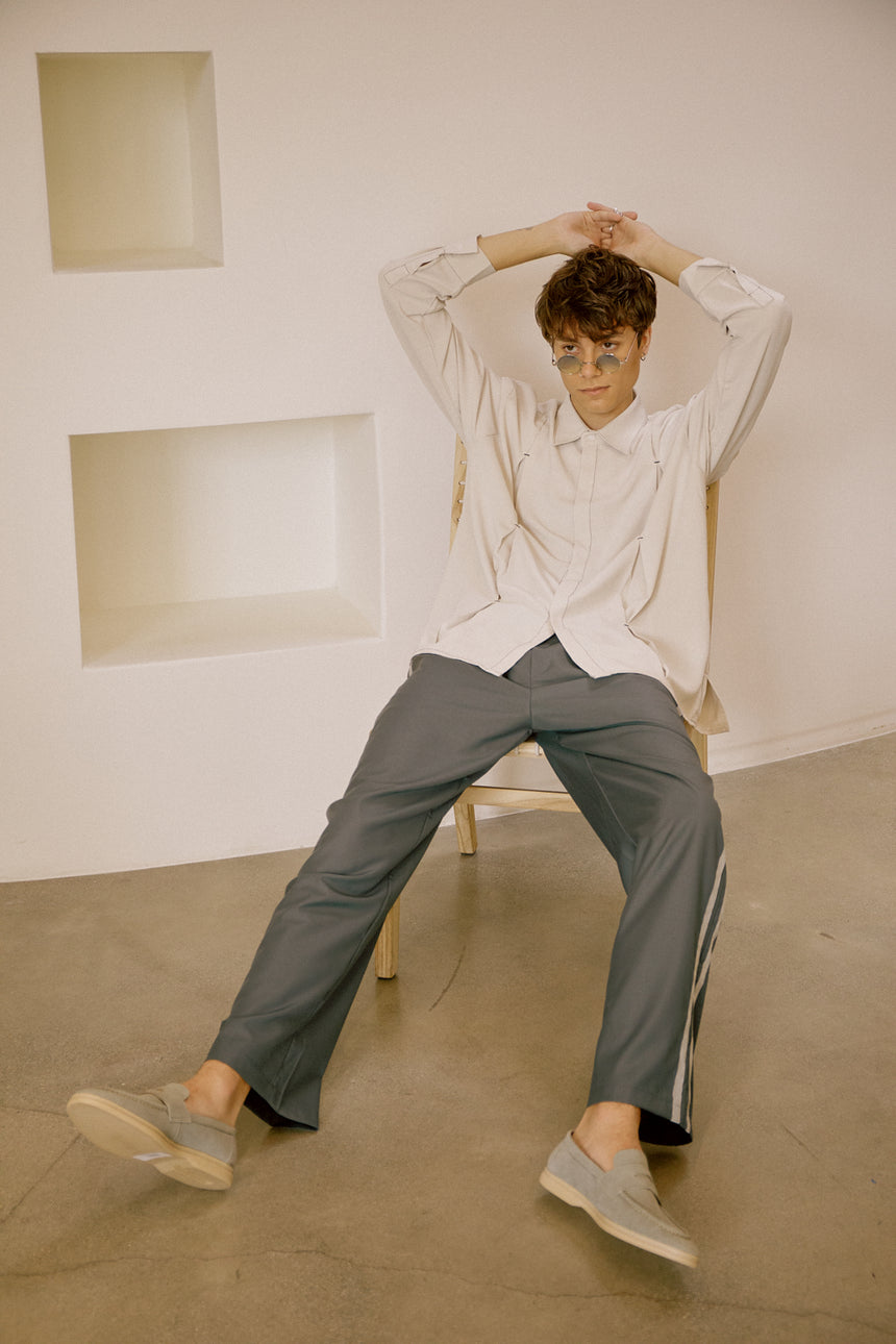 Pintuck Stitched Silky Collared Shirts