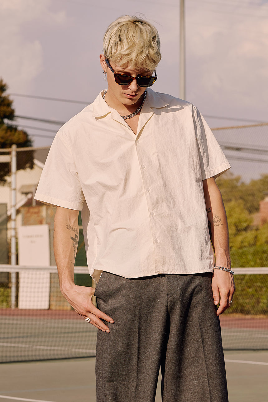 Glossy Coated Revere Collar Shirts