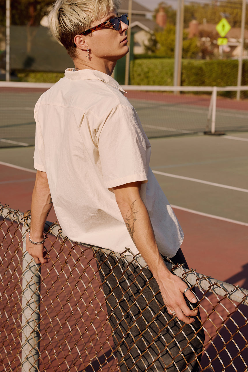 Glossy Coated Revere Collar Shirts