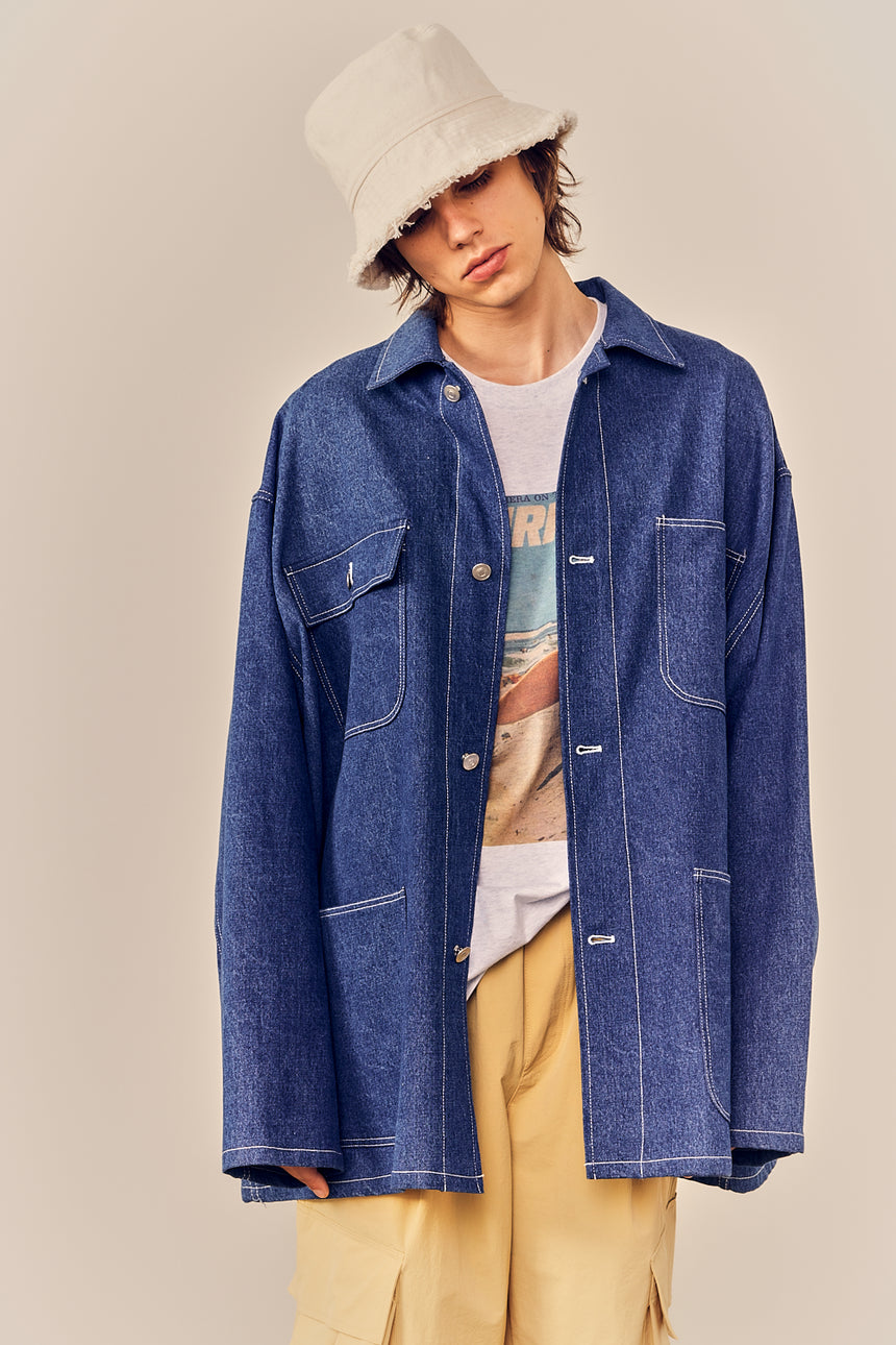 Double Pocket Oversized Denim Work Jacket