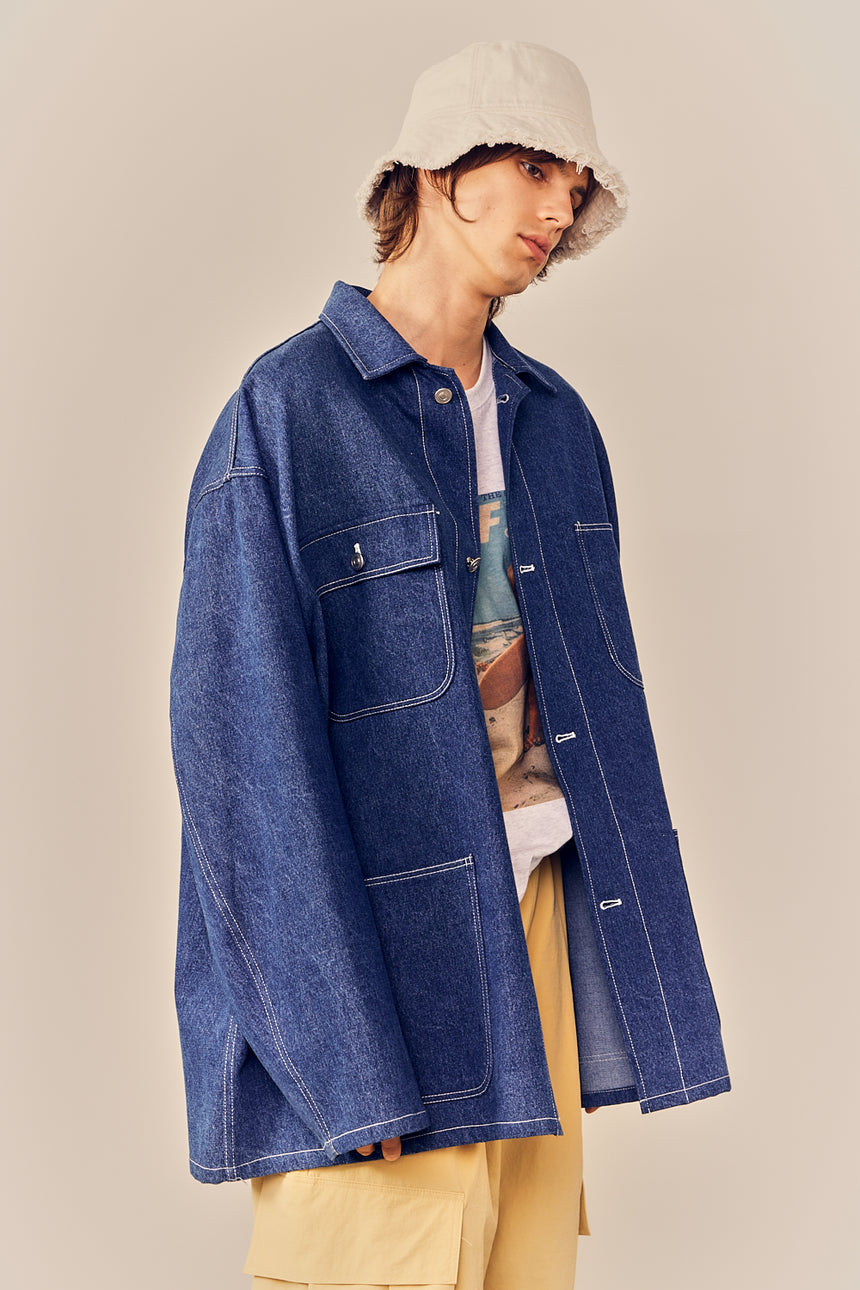 Double Pocket Oversized Denim Work Jacket