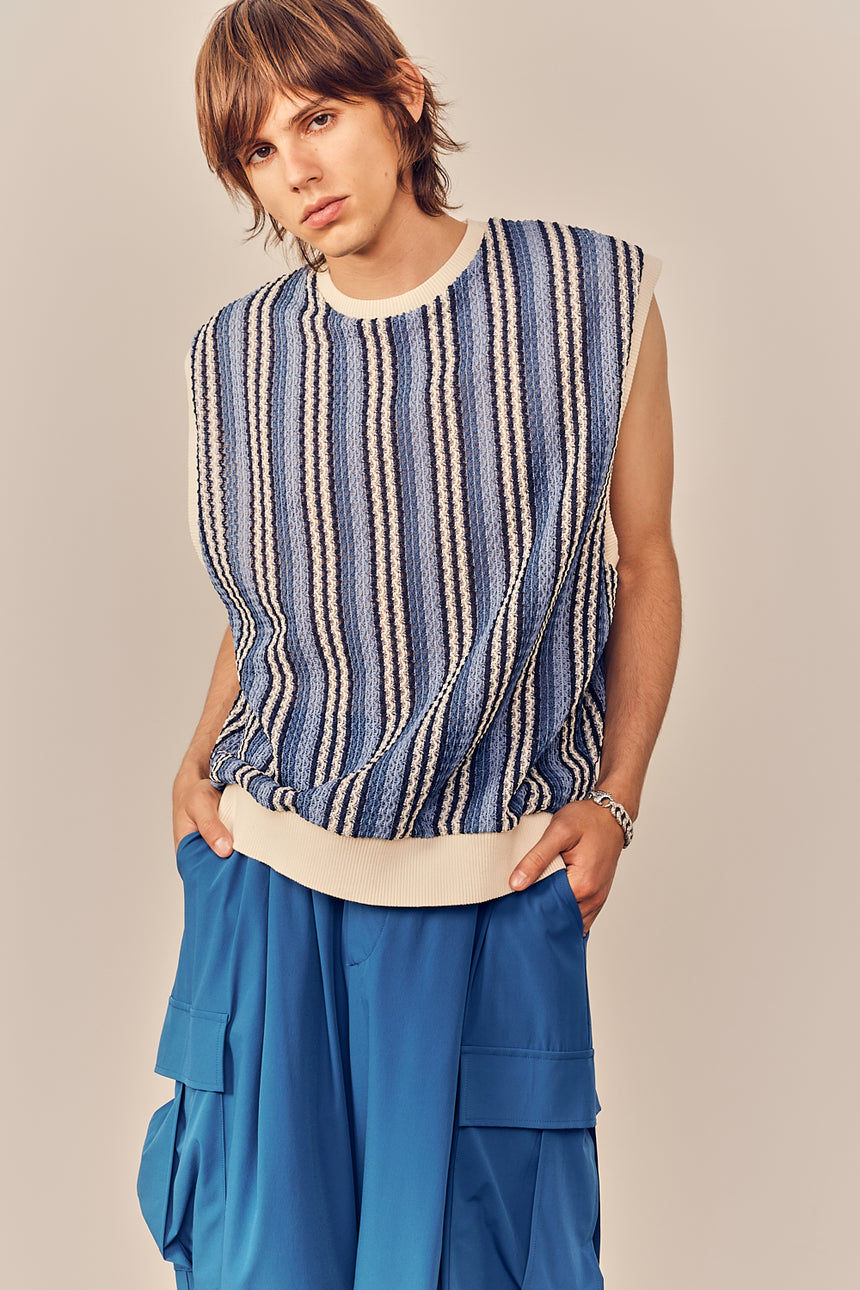 Stripy Contrasted Edge Mesh Vest
