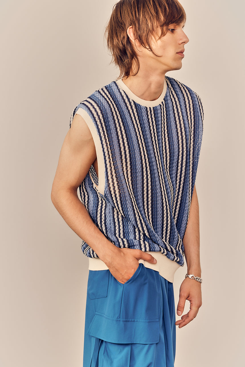 Stripy Contrasted Edge Mesh Vest
