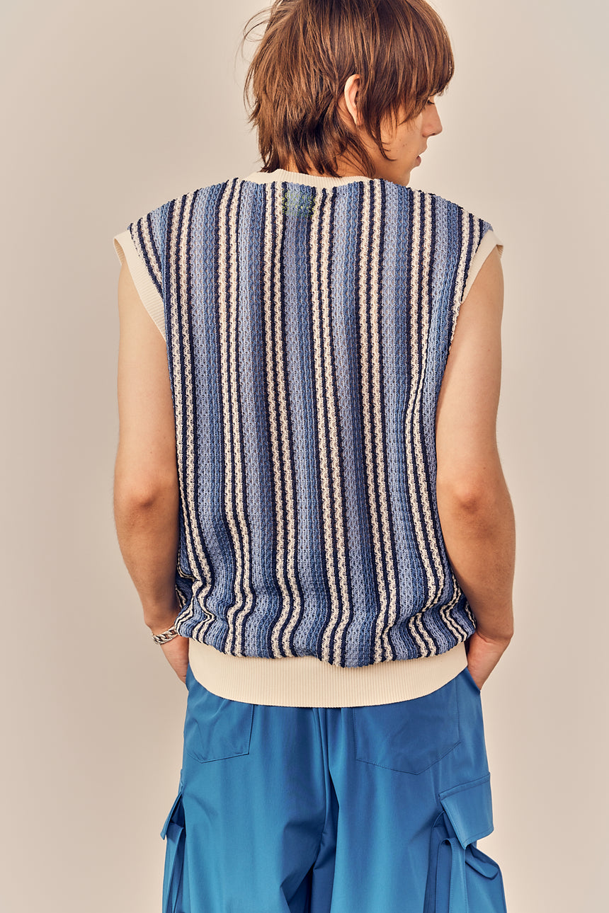 Stripy Contrasted Edge Mesh Vest