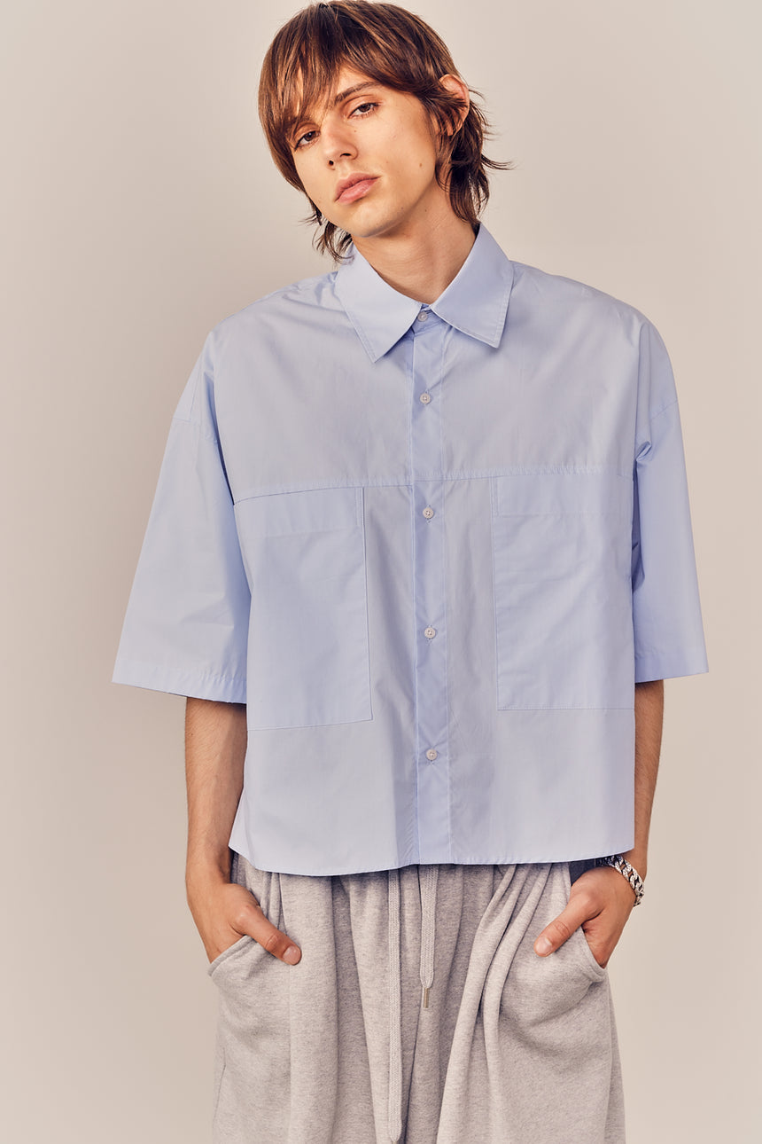 Slim Pocket Collared Crop Shirt