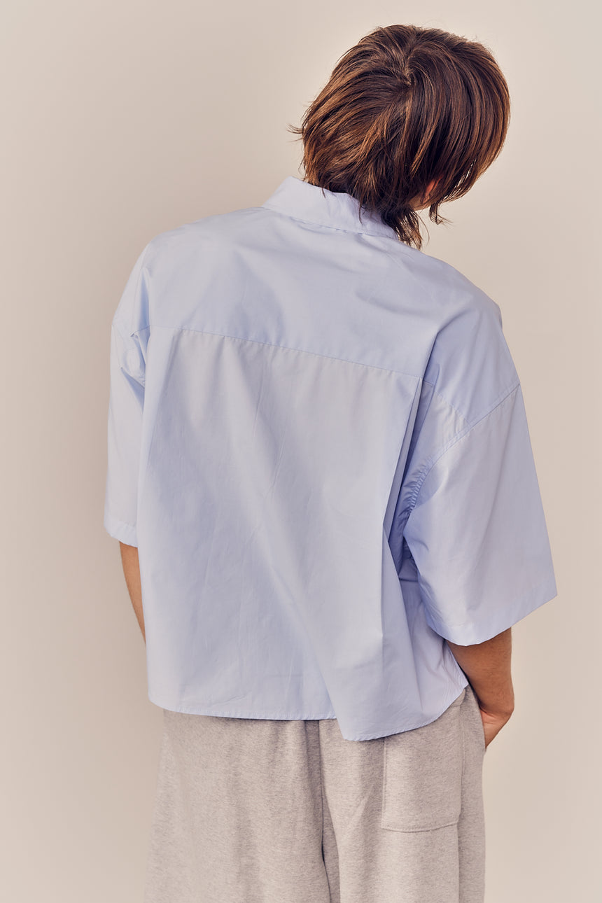 Slim Pocket Collared Crop Shirt