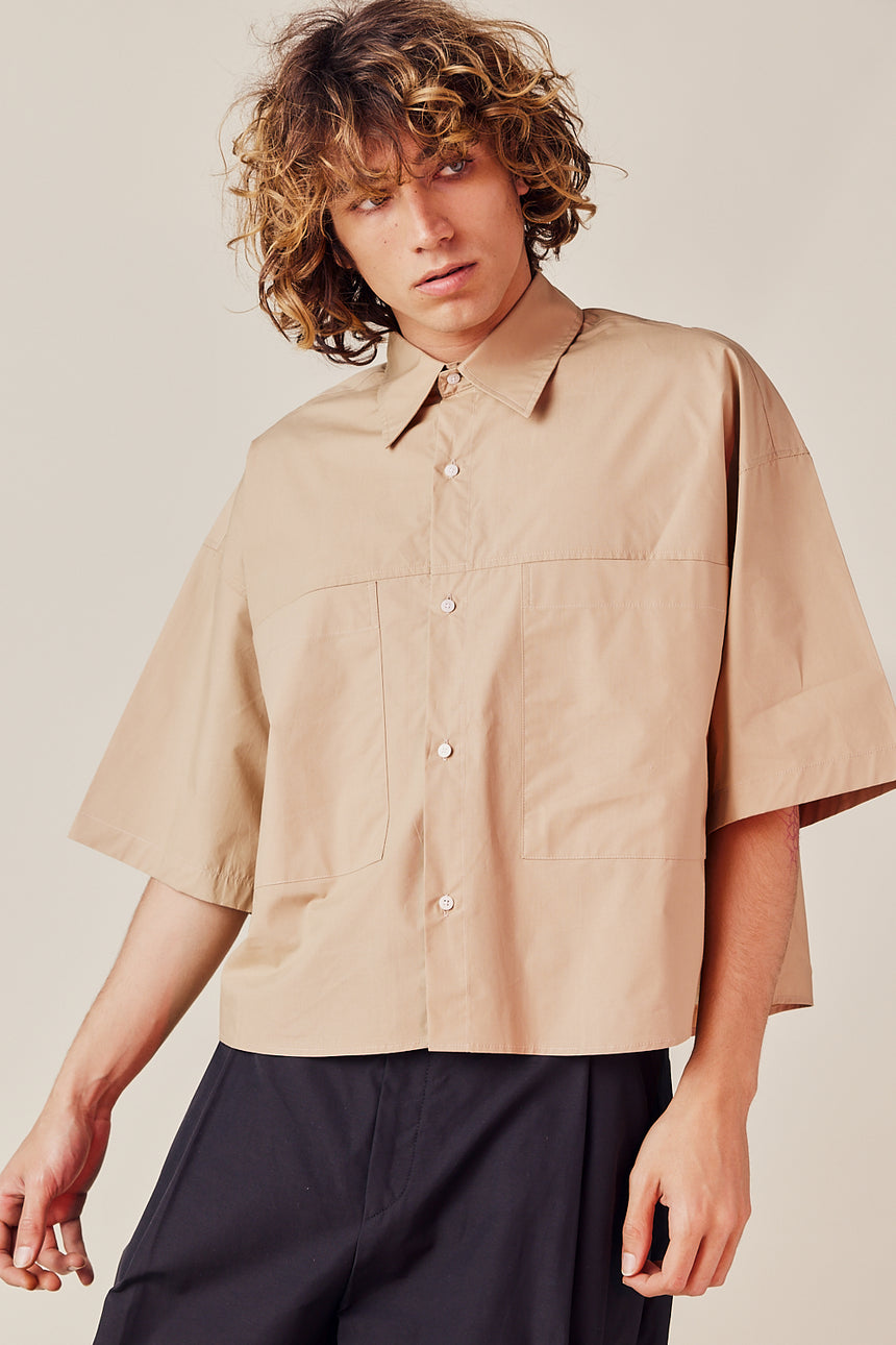 Slim Pocket Collared Crop Shirt