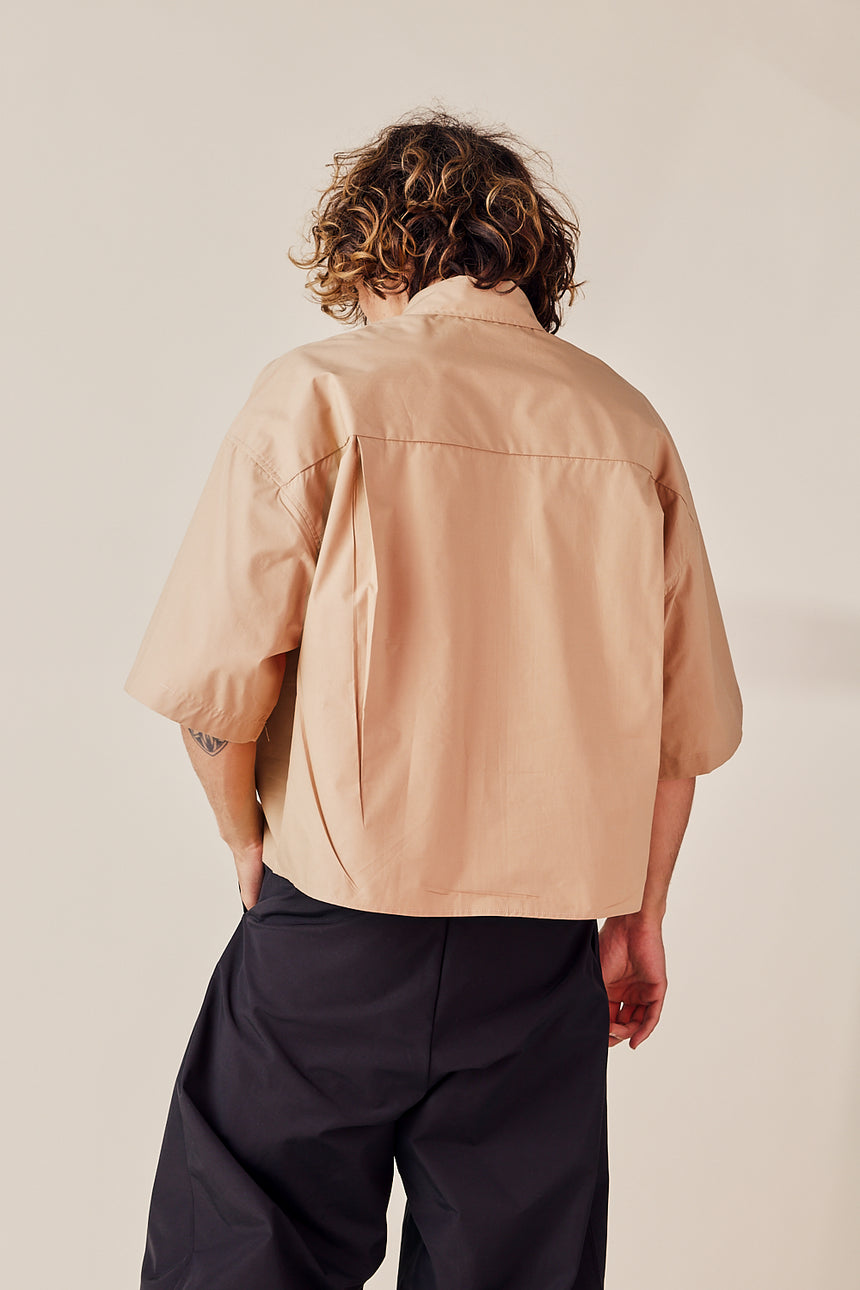 Slim Pocket Collared Crop Shirt