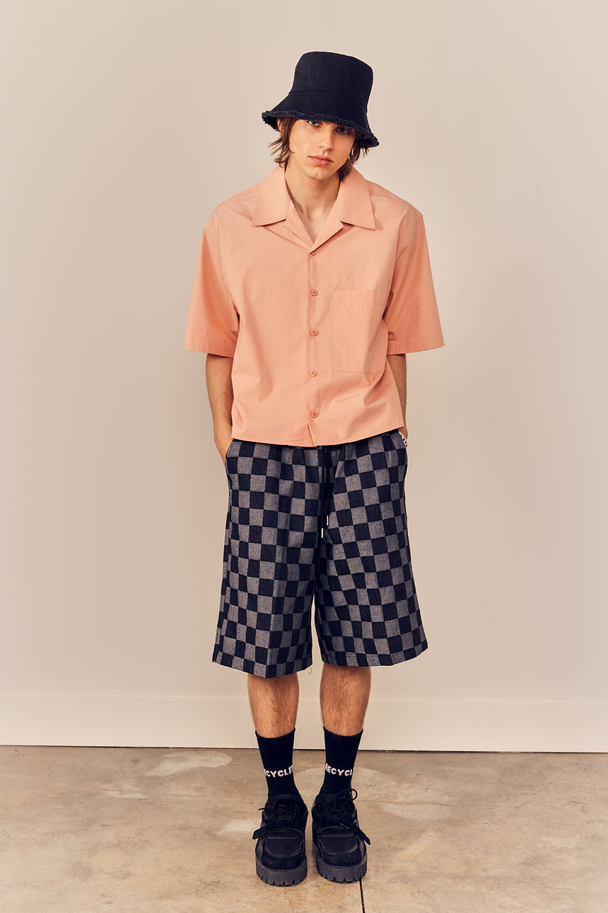 Lapel Collar Relaxed Fit Crop Shirt