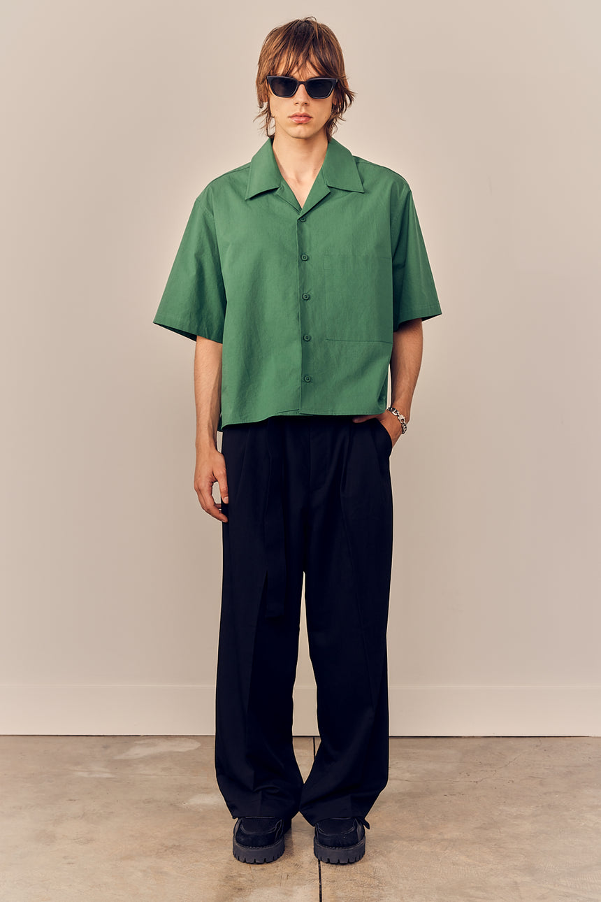 Lapel Collar Relaxed Fit Crop Shirt