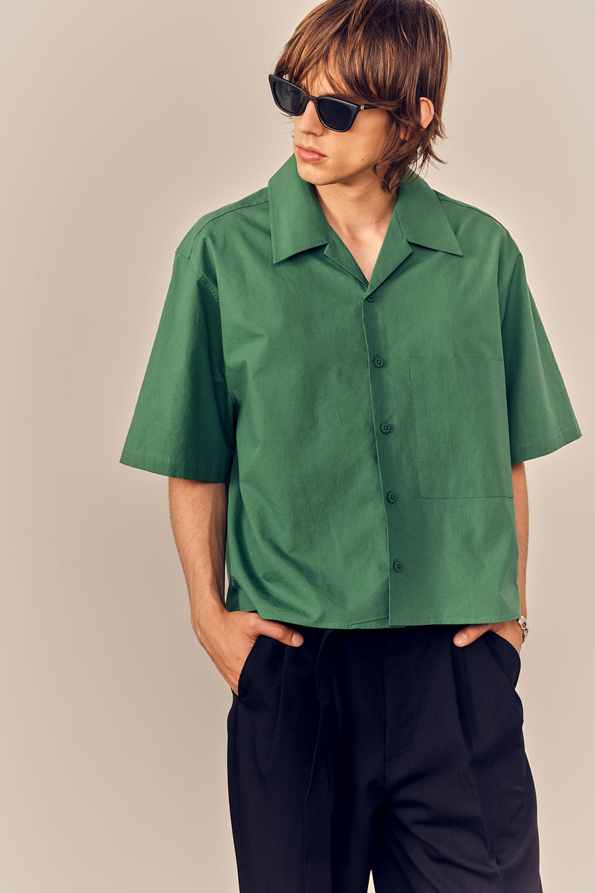 Lapel Collar Relaxed Fit Crop Shirt