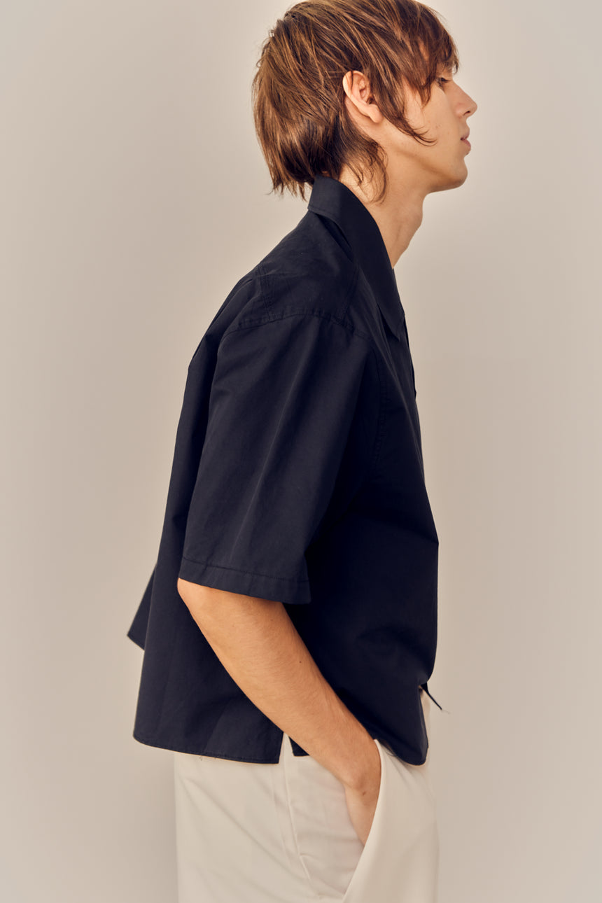 Lapel Collar Relaxed Fit Crop Shirt