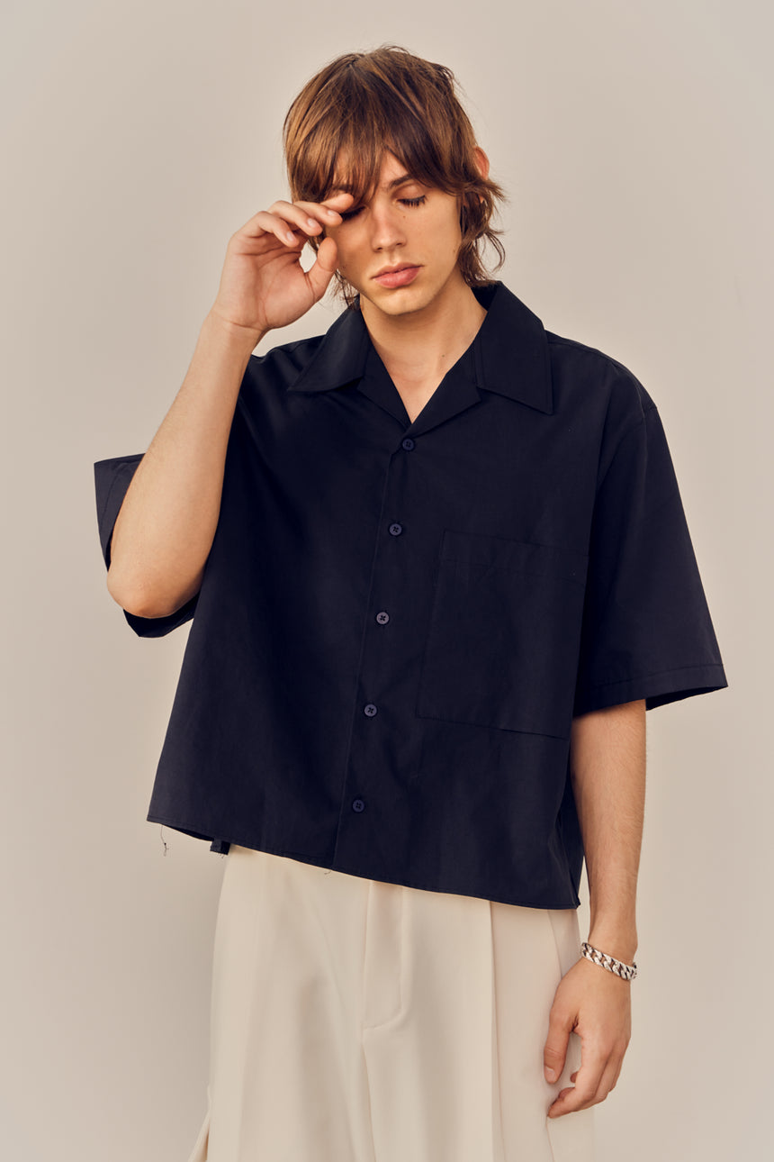 Lapel Collar Relaxed Fit Crop Shirt