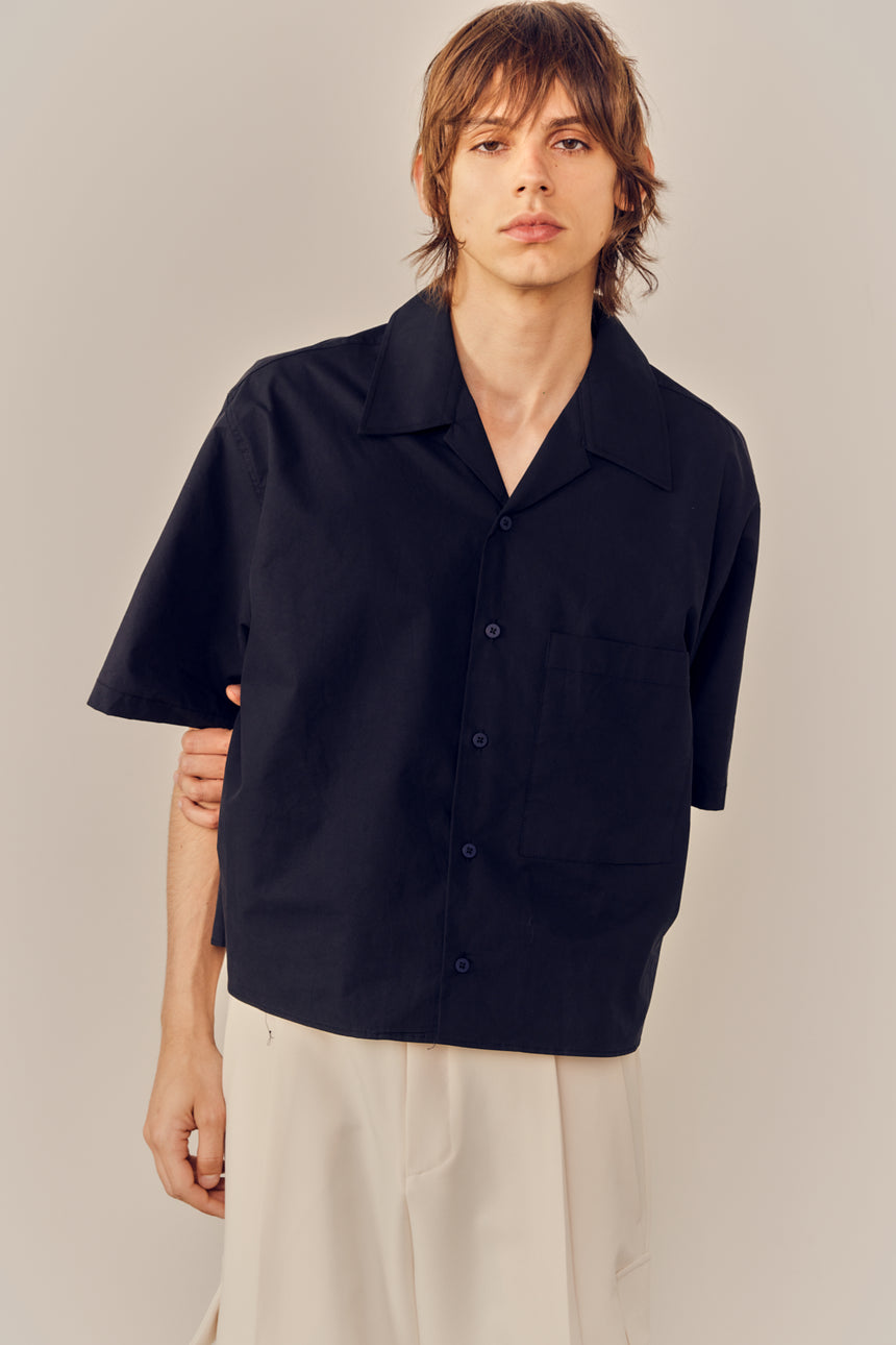 Lapel Collar Relaxed Fit Crop Shirt