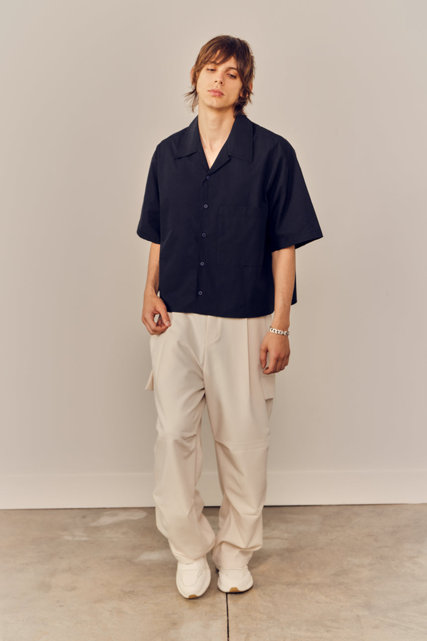 Lapel Collar Relaxed Fit Crop Shirt