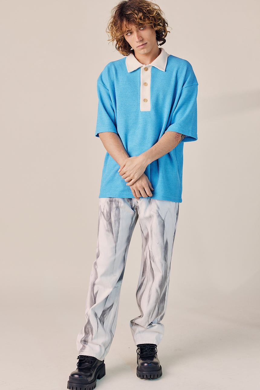 Collar Contrast Polo Knit Top