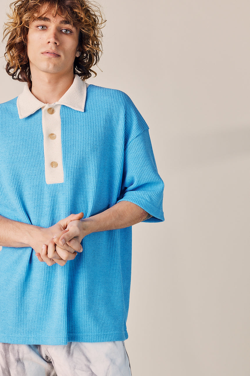 Collar Contrast Polo Knit Top