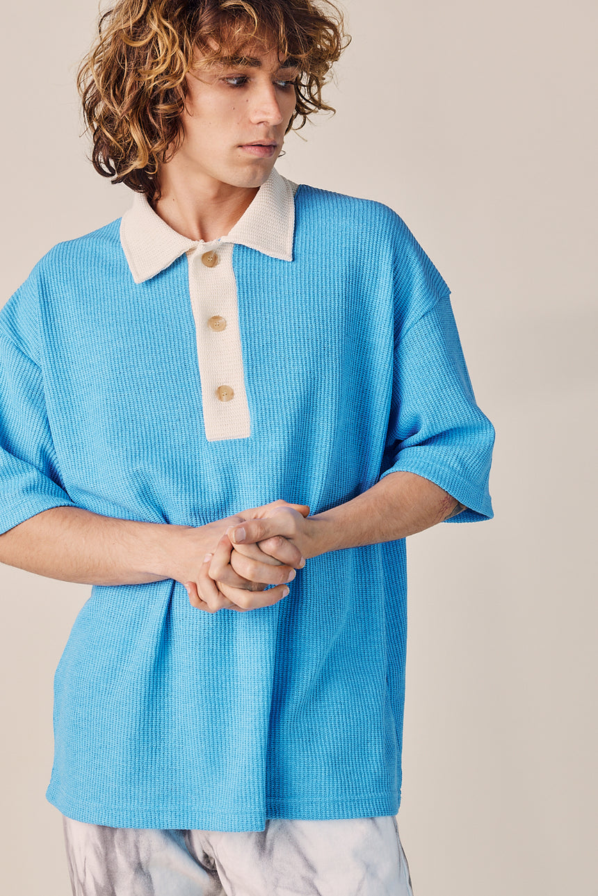 Collar Contrast Polo Knit Top