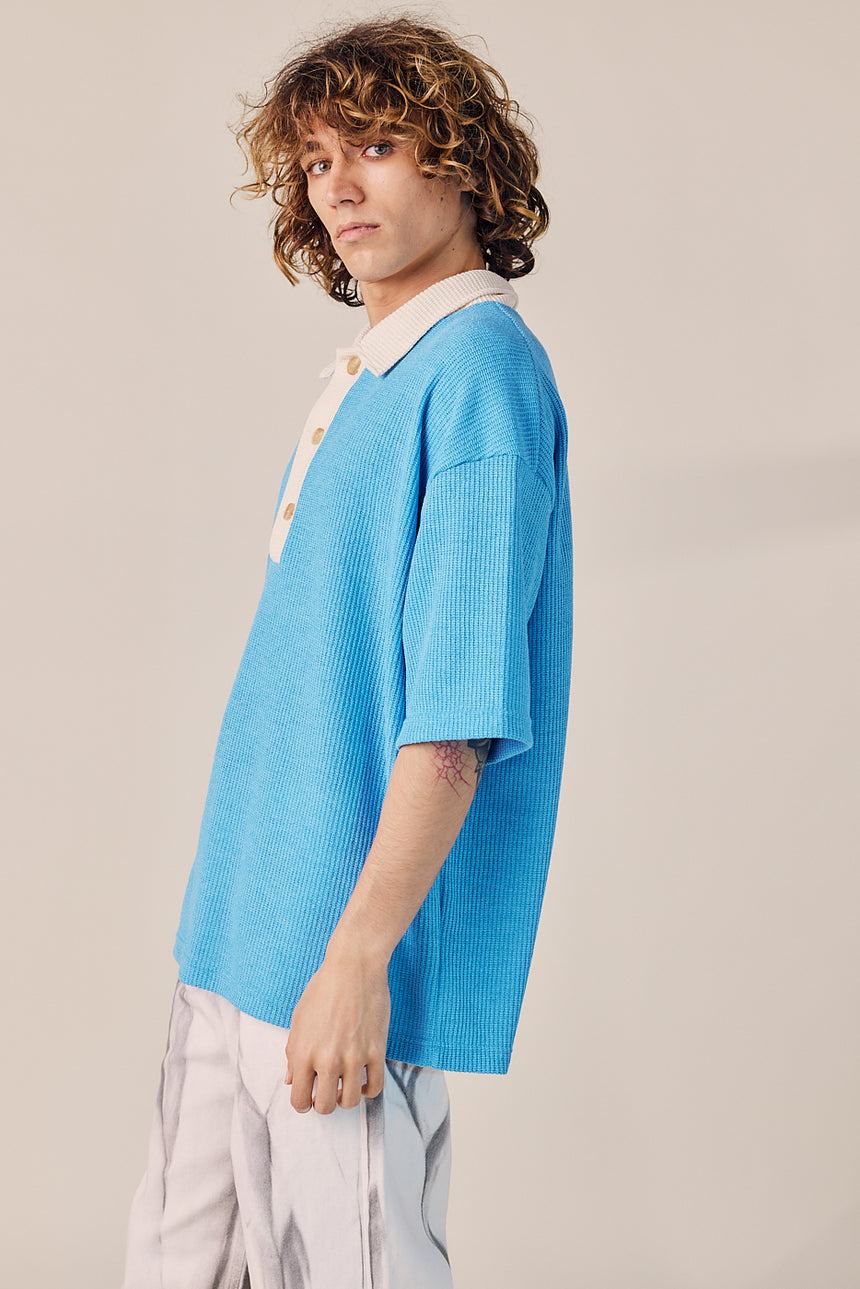Collar Contrast Polo Knit Top