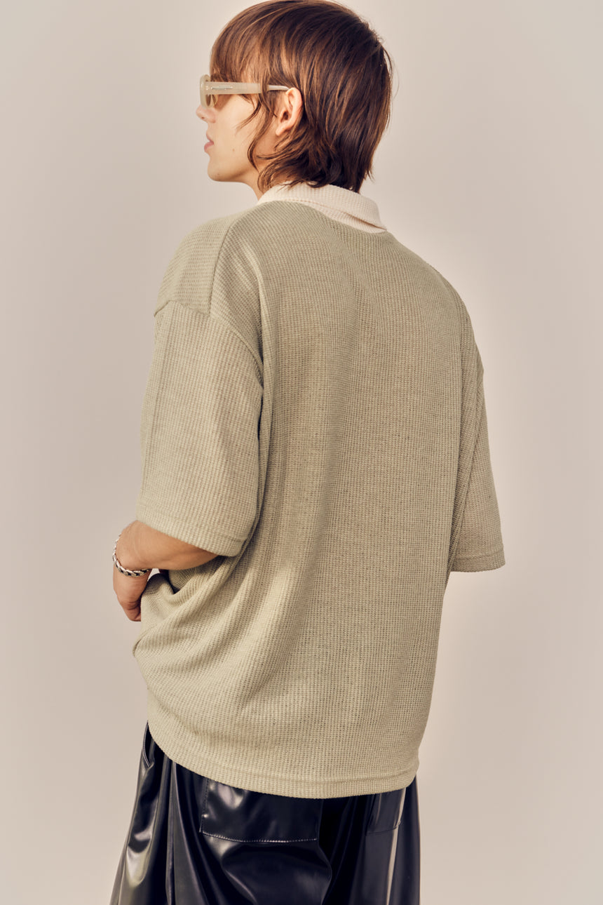 Collar Contrast Polo Knit Top
