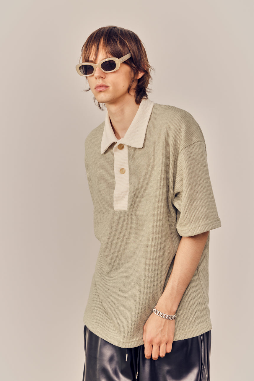 Collar Contrast Polo Knit Top