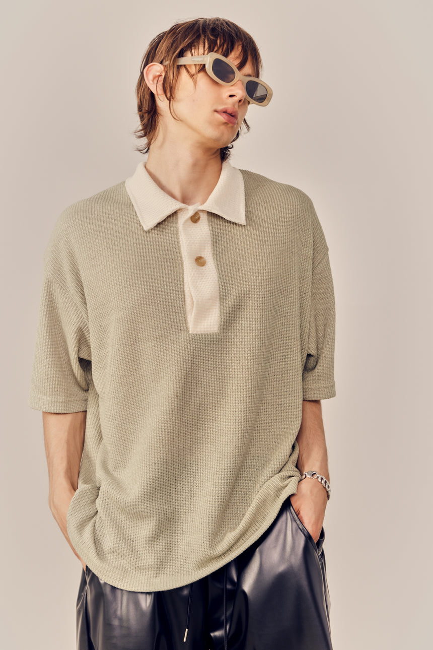 Collar Contrast Polo Knit Top